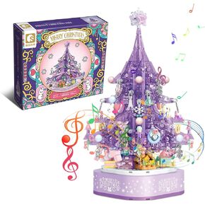 MEIEST Christmas Tree Building Blocks Set,DIY Purple Crystal Christmas Tree Music Box,Xmas Holiday Construction Toy Gift,Home Decor