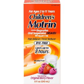 Motrin Children's Oral Suspension 100mg Ibuprofen Medicine، NSAID مخفض الحمى ومخفف الألم للأوجاع والآلام الطفيفة بسبب البرد والأنفلونزا، خالي من الصبغة، خالي من الكحول، بنكهة التوت، 8 أونصة سائلة. أوقية