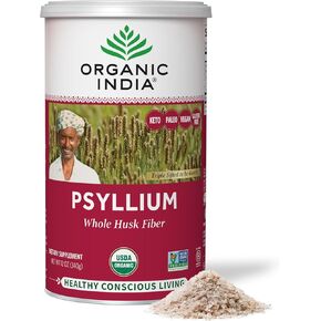 Organic India Psyllium Herbal Powder - Whole Husk Fiber, Healthy Elimination, Keto Friendly, Vegan, Gluten-Free, USDA Certified Organic, Non-GMO, Soluble & Insoluble Fiber Source - 12 Oz Canister (Pack of 2)