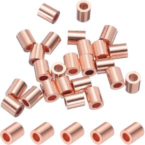 PATIKIL 3/32"/ 2.5mm Wire Rope Stop Sleeve, 25 Pack Copper Crimping Loop Sleeve End for Wire Rope Cable Ferrule, Gold Tone