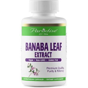 Paradise Herbs Banaba Leaf Extract, 250mg Vegan Supplement, Non GMO, Gluten Free, 180 Vegetarian Capsules
