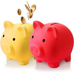 2 Pieces Cute Plastic pig money Bank Adults Unbreakable piggy bank Box Coin Bank Plastic Saving Coin Box Blue Pink, M