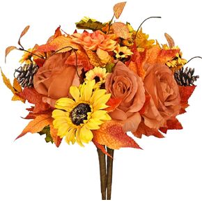 BLEUM CADE ديكور الخريف - باقة زهور صناعية للخريف مع أوراق قيقب عباد الشمس، نباتات زهور صناعية للخريف لتزيين المنزل وعيد الشكر، برتقالي in Kuwait