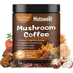 Mushroom Coffee, Mushroom Powder Blend (57 Servings) with Lions Mane, Reishi, Cordyceps, Turkey Tail, Chaga -Mushroom Supplement for Energy, Focus, Immune Support - 8oz