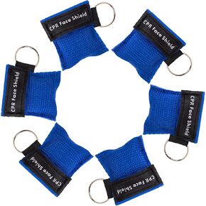 KONGDY 6 Counts CPR Pocket Mask Keychain, CPR Face Shield with One Way Valve Breathing Barrier for First Aid or CPR Training Disposable Blue