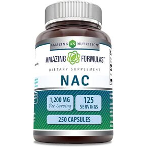 Amazing Formulas NAC N-Acetyl Cysteine 600mg 250 Capsules | Non-GMO | Gluten Free | Made in USA
