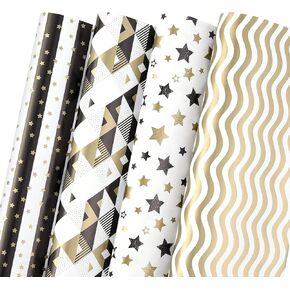 PlandRichW Kraft Wrapping Paper Folded 12 Sheets, Navy Geometric Design Kraft Paper for Christmas, Birthday, Holiday, Party, Baby Shower, Pre-Cut Each 20 X 29 Inches