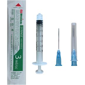 Veterinary Syringe with Needle, Luer Lock 3cc (3ml), 23G x 1 inch (25mm), Individually Sealed, 100 per box, 03LT2325