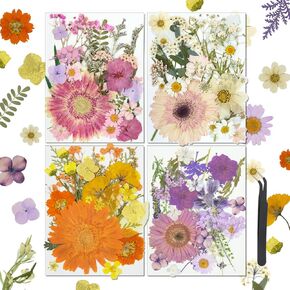 121 Pcs Natural Dried Pressed Flowers for Resin Bulk Real Dry Flowers and Leaves Kit with Tweezer for Scrapbooking DIY Art Crafts Resin Decorations Greeting Card Soap Candle Making