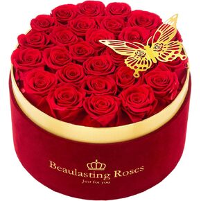 Beaulasting Roses 27-Piece Forever Flowers Roses in a Box Flowers for Delivery Prime Preserved Real Roses Gift for Wife Mothers Day Valentines Day (Red)