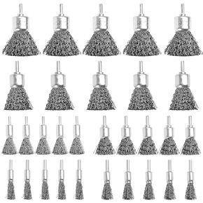 30 Pcs Wire Brush for Drill, 6 Sizes 0.012"Crimped Wire Wheel for Drill 1/4 Inch Hex Shank, Carbon Steel Drill Wire Brush for Drill Attachment, Rust Removal, Corrosion and Scrub Surfaces