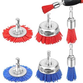 SUNJOYCO 6PCS Nylon Filament Abrasive Wire Wheel Brush & Cup Brush Set with 1/4 Inch Hex Shank for Cleaning Rust, 120 and 240 Grit