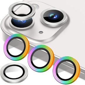 AGVEE 3+3 for iPhone 14 6.1" / 14 Plus 6.7" Camera Lens Protector, Brushed Metal Ring 9H Tempered HD Glass Camera Protector Cover Film, Brushed-Silver
