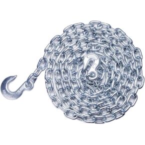 3/8 in. x 14 ft. Zinc Plated Steel Logging Chain with One Grab Hook and One Slip Hook. Weld Chain, Silver Color， Safe Working Load 5400lbs
