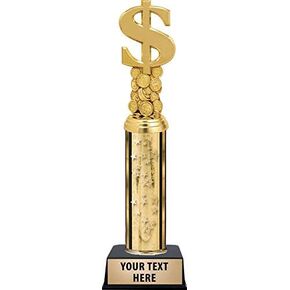 Dollar Sign Awards, Personalized Gold Stars Dollar Sign Money Trophy Prime
