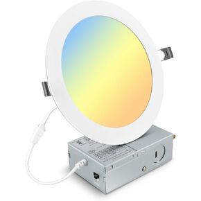 12 Pack 7 Inch 3CCT Ultra-Thin LED Recessed Light with Junction Box, 3000K/4500K/6000K Selectable, 18W Eqv 125W, Dimmable Canless Downlight, 1600LM High Brightness