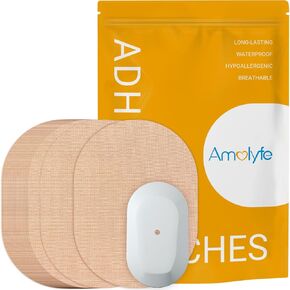 Amolyfe Waterproof Dexcom G6 Adhesive Patches – 30 pcs Dexcom G6 Overpatches + 2 pcs Reusable Cap as Dexcom G6 Sensor Shield, up to 10 Days Long-Lasting Medical Adhesive (BLK)