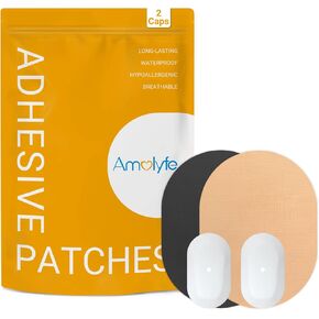Amolyfe Waterproof Dexcom G6 Adhesive Patches – 30 pcs Dexcom G6 Overpatches + 2 pcs Reusable Cap as Dexcom G6 Sensor Shield, up to 10 Days Long-Lasting Medical Adhesive (BLK)