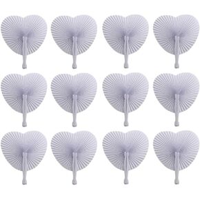 Kopida 12 Pcs Heart Shaped Folding Fans, Foldable Handheld Folding Paper Fans White Personalized Blank Paper Fans with Plastic Handle for Wedding Party Guests