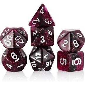 DND Polyhedral Dice RPG Dice for Dungeons and Dragons,Pathfinder,MTG,D&D Role Playing Game,Pink Blue Flower Transparent Dice Set,with Grey Waterproof Bag