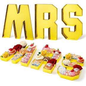 R HORSE Mrs Cardboard Letter for Charcuterie Golden Fillable Tray Display for Treat, Charcuterie Paper Box for Bridal Shower Wedding Engagement Bachelorette Party Decor Chocolate Candy Container