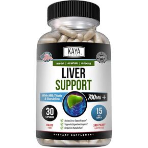 Kaya Naturals Liver Support | Gut Health Supplements for Women and Men | Milk Thistle and Dandelion Root Capsules | Detox Cleanse Liver Supplements with Artichoke Extract and Chicory Root 60 Count