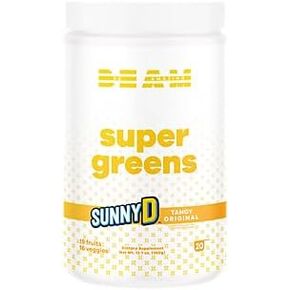 BEAM be Amazing Super Greens Powder with Prebiotics, Digestive Enzymes & Antioxidants | Energy Supplements, 17 Fruits & 8 Veggies | Gluten-Free Juice & Smoothie Mix | Sunny D, 20 Servings, 360 g