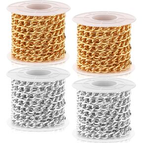 4 Rolls 39.4 Feet in Total Aluminium Curb Chains Twisted Links Curb Chain Spool Jewelry Making Chains for Bracelet Necklace Jewelry Making (Rose, Black, Silver, Gold)