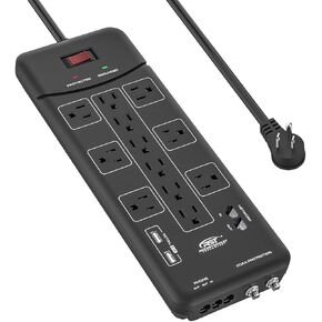 قطاع الطاقة الواقي من زيادة التيار CRST (4050J) مع قابس مسطح و2USB (3.1A)، حماية Tel/Modem/Coax RJ11، قاطع دائرة 15A ETL مدرج 6FT in Kuwait