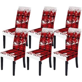 LIPOR Set of 6 Christmas Dining Chair Covers Stretch Parsons Chair Slipcovers Buffalo Plaid Christmas Tree Printed Christmas Decoration Washable Removable Dining Chair Protector for Home Hotel Kitchen