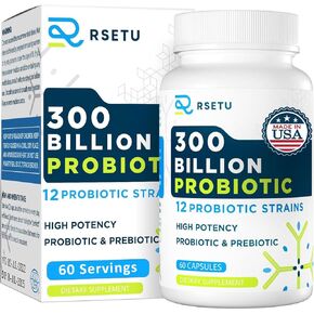Probiotics for Women Men: 300 Billion CFU Probiotic High Potency + 12 Strains Organic Probiotics with Prebiotics, Daily Probiotic Supplement for Digestive, Gut, Immune and Bloating Health, 60 Capsules