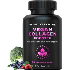 Vital Vitamins Vegan Collagen Booster with Hyaluronic Acid – Supports Hair, Skin, Nails & Joints – 30+ Plant-Based Ingredients – Vegan Collagen Supplements for Women & Men – 60 Capsules