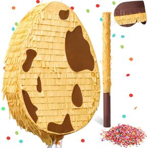 Lenwen Dinosaur Egg Pinata 16 x 12 x 3 Inch Pull String Dinosaur Egg Pinata Dinosaur Pinata with Stick Blindfold and Confetti Dino Themed Party Pinata Bundle for Birthday Party Game Favors Decor
