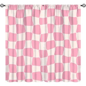 70s Groovy Kids Curtains Pink Lattice Modern Geometric Boho Window Treatment Retro for Kitchen Living Room Bedroom Country Window Drapes Country 42" W X 45" L