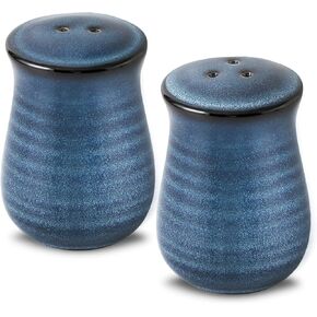 Farmhouse Ceramic Salt and Pepper Shakers Set, Tikooere Blue Vintage Rustic Salt Shakers of 2 for Kitchen and Restaurant Decor, Porcelain Spice Shaker for Compact Cooking,Travel,BBQ