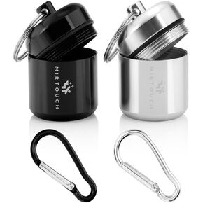 Portable Keychain Pill Holder Case for Round Glucose Tablets & Critical Medicine - Discreet Waterproof Key Chain Pill Container Carrier with Strong Carabiners - Aluminum Alloy Pill Fob Box - 2 Pack
