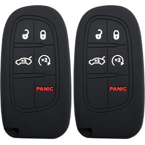 Coolbestda 2Pcs Rubber Key Fob Cover Remote Keyless Entry Holder Jacket Wallet Accessories for Dodge Journey Durango Challenger Charger Jeep Grand Cherokee Compass Chrysler 300 200
