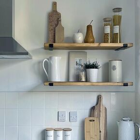 ROGMARS Floating Shelves for Wall,24" Kitchen Wall Mounted Shelves with 5 Removeable Hooks, Coffee Bar Shelf Hanging Display Rack for Living Room Kitchen Bathroom