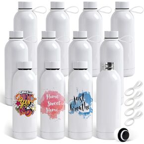 PlanetFlame 12 Pack 17 oz Sublimation Tumblers Bulk, Double-wall Insulated Stainless Steel Water Bottle Sublimation with Silicone Ring, White
