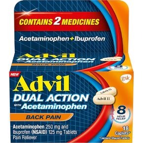 Advil Dual Action Back Pain Caplets Delivers 250mg Ibuprofen and 500mg Acetaminophen Per Dose for 8 Hours of Back Pain Relief - 18 Count