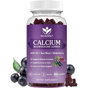 Calcium Magnesium Zinc Gummies with Vitamin D3 - High Absorption Complex Calcium Supplement with Sea Moss, Elderberry for Bone, Muscles, Immune, Mood & Sleep Support, Vegan - 60 Gummies (2 Pack)
