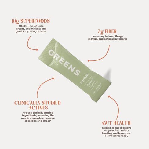 Natural Greens Supplements Superfood Powder Drink by Rookie Wellness, Gut Support Digestive Enzyme, Improve Mood, Immune Support, Peach Mango Greens Powder (30 Serving Bag) in Saudi Arabia