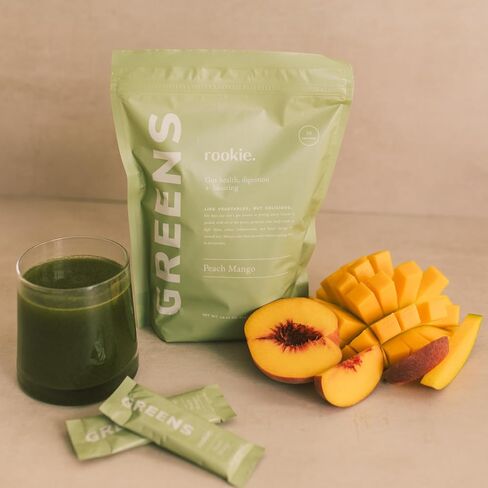Natural Greens Supplements Superfood Powder Drink by Rookie Wellness, Gut Support Digestive Enzyme, Improve Mood, Immune Support, Peach Mango Greens Powder (30 Serving Bag) in Saudi Arabia