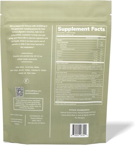 Natural Greens Supplements Superfood Powder Drink by Rookie Wellness, Gut Support Digestive Enzyme, Improve Mood, Immune Support, Peach Mango Greens Powder (30 Serving Bag) in Saudi Arabia