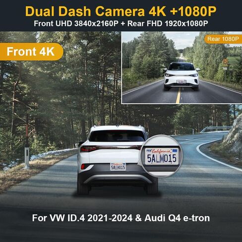 Fitcamx 4K Dash Cam Adapts for Volkswagen ID.4 2021-2025 & Audi Q4 e-tron Sportback 2022-2026, OEM Factory Look, 2160P UHD Video, WiFi & APP, Loop Recording, G-Sensor, Easy to Install, 64GB Card in Kuwait