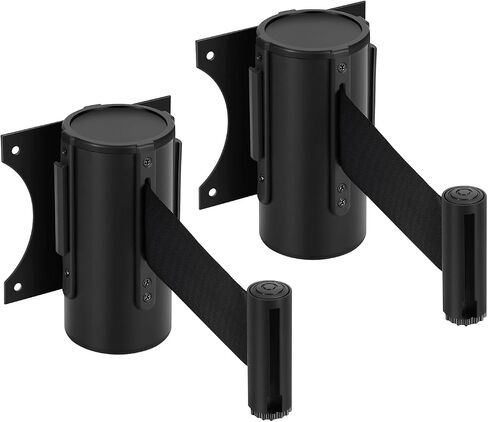 Flexzion Crowd Control Retractable Belt Barrier - 10Ft 3m Wall Mounted Safety Barrier Belt, Queue Line Dividers with Slow-Retract Nylon Rope Belt & Sturdy Steel Black Case for Indoor/Outdoor, 2 Pack in Saudi Arabia