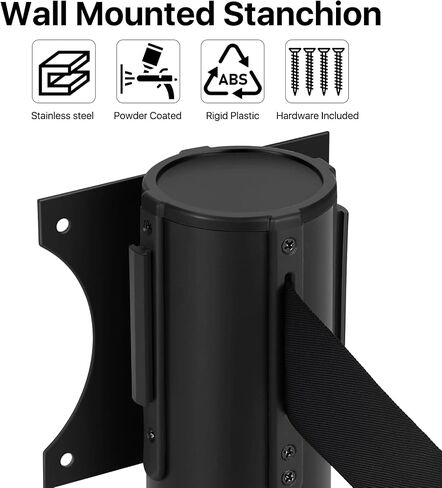 Flexzion Crowd Control Retractable Belt Barrier - 10Ft 3m Wall Mounted Safety Barrier Belt, Queue Line Dividers with Slow-Retract Nylon Rope Belt & Sturdy Steel Black Case for Indoor/Outdoor, 2 Pack in Saudi Arabia