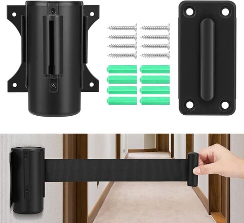 Flexzion Crowd Control Retractable Belt Barrier - 10Ft 3m Wall Mounted Safety Barrier Belt, Queue Line Dividers with Slow-Retract Nylon Rope Belt & Sturdy Steel Black Case for Indoor/Outdoor, 2 Pack in Saudi Arabia