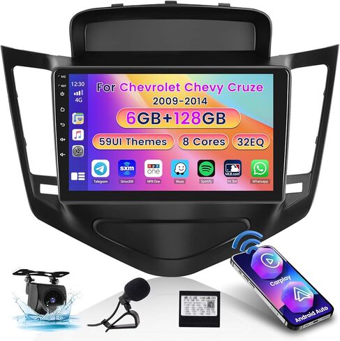 Roinvou 2+64G Android Radio Dash Kit for Chevrolet Chevy Cruze 2009-2014, 9" Touchscreen CarPlay Android Auto with HiFi GPS Navigation Bluetooth WiFi FM RDS Radio Backup Camera in Kuwait
