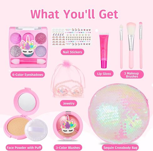 مجموعة مكياج تظاهرية للفتيات، مجموعة مكياج للأطفال للفتيات، مكياج للعب للفتيات الصغيرات، مجموعة مكياج تظاهرية للأطفال الصغار، مجموعة مكياج للأطفال، هدية للفتيات الصغيرات لعيد الميلاد، مع حقيبة للفتيات الصغيرات بعمر 3 سنوات فما فوق (41 قطعة in Kuwait